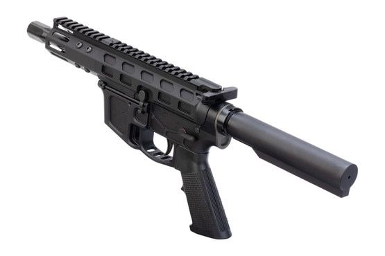 Lightweight, skeletonized pistol caliber carbine.
